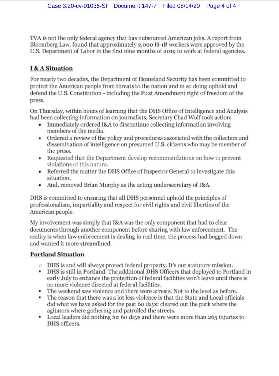 Yes because reading  @DHS_Wolf media memorandum (Exhibit 7) is - exactly what most of us would expect. But I kind of wonder did  @FoxNews come up with this propaganda or did it originate from the White House vís-a-vís Stephen Miller https://ecf.ord.uscourts.gov/doc1/15117645203