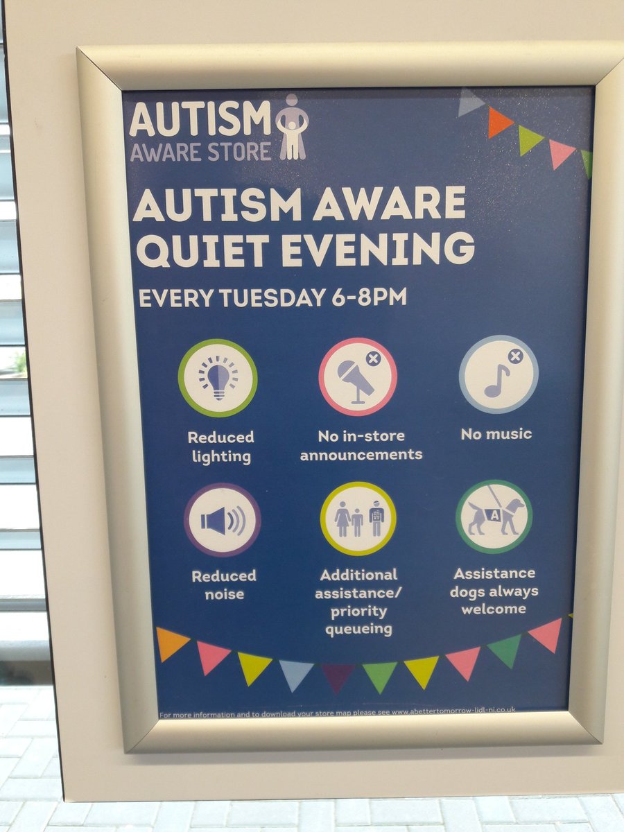 StephenMcCartn9's tweet photo. Yesterday evening I did my weekly shop in @lidl_ireland #Antrim. Wearing my mask of course! And apart from being beguiled by the middle aisles I spotted this sign about their autism friendly evenings. Fantastic! #NAAAS @AutismNIPAPA https://t.co/MyOi7wgXoZ