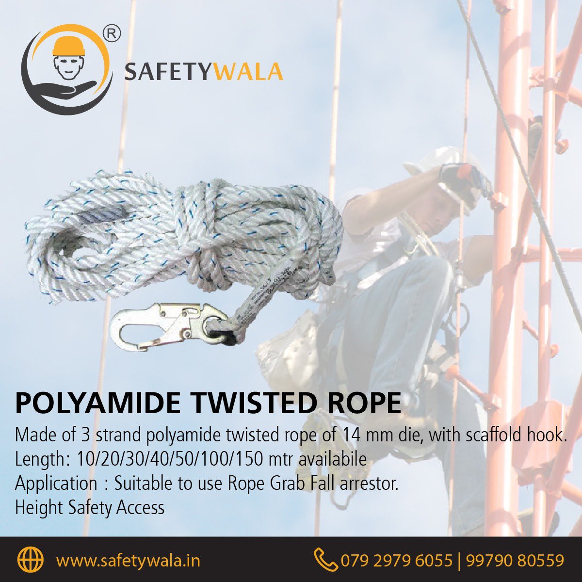 Rushabh14291681's tweet photo. MAKE:UDYOGI
14mm ANCHORAGE LINE/ POLYAMIDE ROPE WITH ONE SIDE HOOK & OTHER SIDE END STOP KNOT
@udyogi_safety #Heightsafety #heightaccess #Lifelinerope #ropeaccess #polymiderope https://t.co/JUaZqNe1Bm