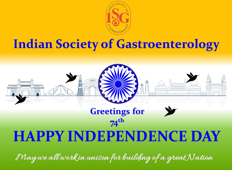 IsgSecretariat's tweet photo. Indian Society of Gastroenterology 
wishes you 
Happy 74th Independence Day !
"May we all work in unison for building of a great Nation" https://t.co/fHC1mLZZsk