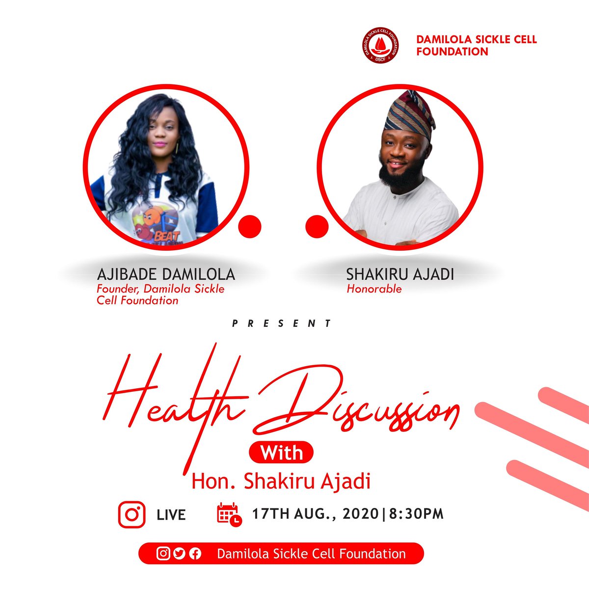 DeeSickleCell's tweet photo. Join us monday 8:30pm as we discuss with @shakiruajadi on
Health Discussion and taking awareness to his local government in respect of sickle cell awareness coming up this september.
#Sicklecellawareness
#Sicklecell
#Sickcell
#Damilolasicklecellfoundation https://t.co/rFoSUw7wcn