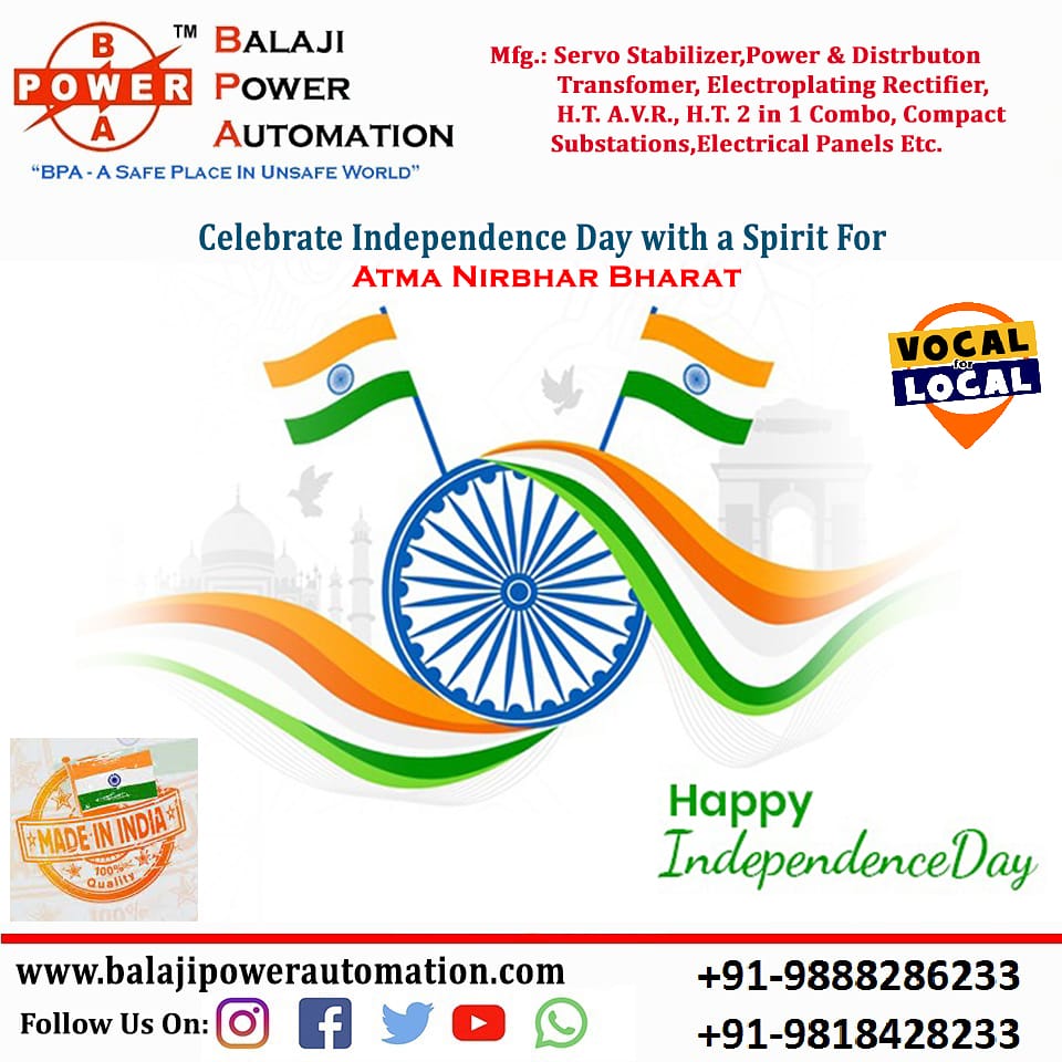 India_BPA's tweet photo. #independenceday #Freedom #Distributiontransformer #powertransformer #Servovoltagestabilizers #oltctransformer #onlinemarketing #electricity #smallbusiness #electricalcontractor #electrician #b2b #bestquality #bestprice #stepdowntransformer #Stepuptransformer #Stabilizer https://t.co/FuDOWqfX20