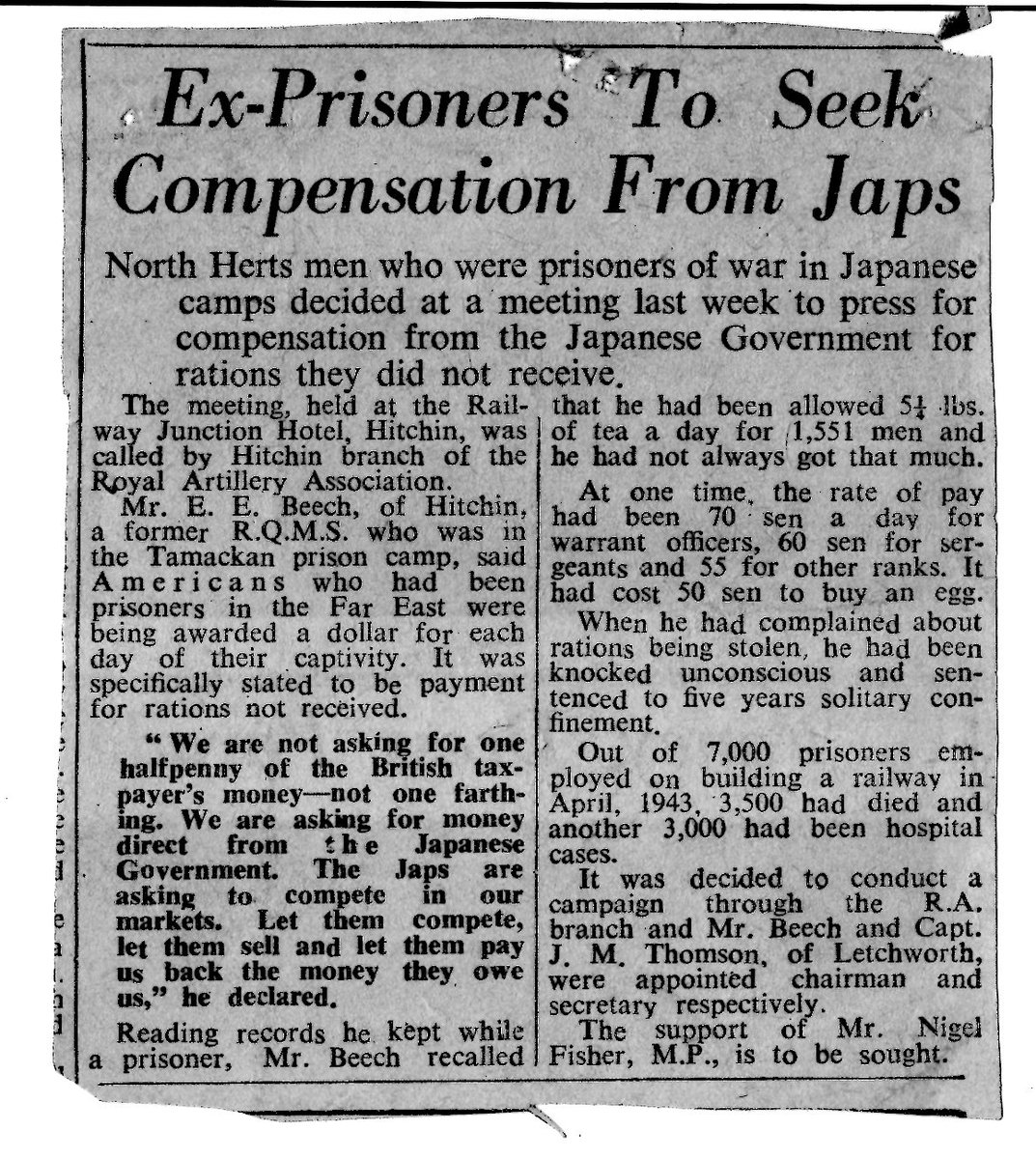 In the years after the war Ernie led a petition to the Japanese government that former prisoners should be compensated for their stolen rations during captivity. It took decades and a tremendous amount of effort, but eventually he was successful.