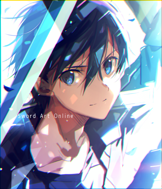 kirito 1boy male focus solo black hair blue eyes weapon smile  illustration images