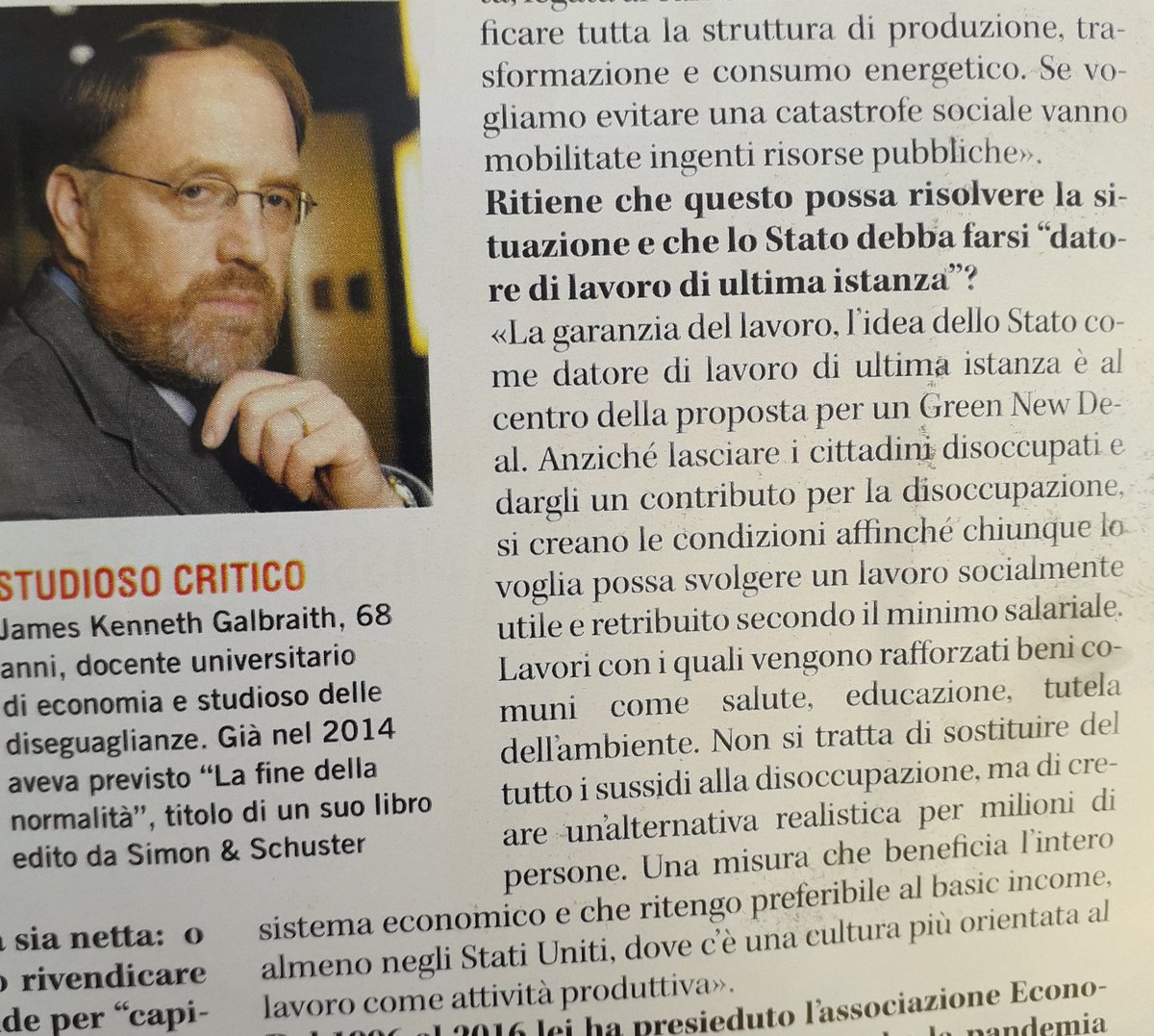 retemmt's tweet photo. James K. #Galbraith su @espressonline "Stato come datore di lavoro di ultima istanza é al centro del #GreenNewDeal Anziché dare contributo per #disoccupazione, chiunque lo voglia può svolgere lavoro socialmente utile dove é rafforzato bene comune: salute educazione, ambiente https://t.co/LSWLKGjNdT