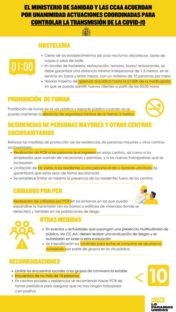 SaludPublicaEs's tweet photo. El Gobierno y las CC.AA. han acordado una serie de actuaciones coordinadas en materia de Salud Pública para la prevención y contención del #COVID19. 

➡️Para su entrada en vigor, las CC.AA. deberán aprobar las disposiciones legales correspondientes.

ℹ️: https://t.co/HpEzFhqXIf https://t.co/gbGOoHqelL