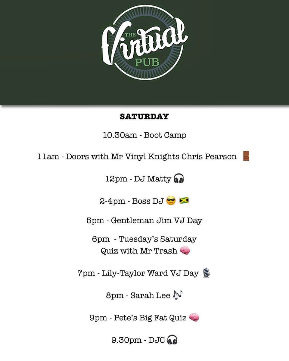 Saturday @the_virtual_pub is looking like this! Join us on our Facebook page thevirtual.pub #hopeinnmeltonmowbray #facebooklive #vjday #bootcamp #djset #songrequest #dj #musings #yesteryear #quiz #livemusic #singer #songs #joinus #peace #love #immunity #ourcommunity