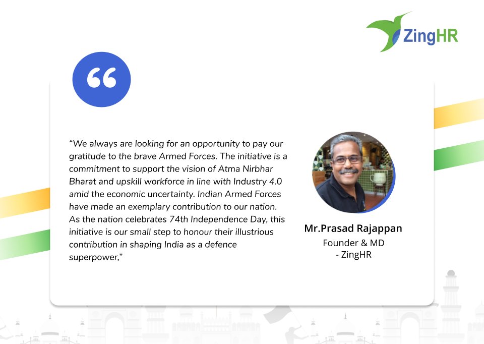 ZingHR's tweet photo. Our Founder and MD @prasad_rajappan shares his thoughts about ZingHR's association with Sambhav Kadam Foundation which will now train retiring Indian Armed Forces personnel for various roles in the corporate sector.
#hrtech #indianarmedforces #smallcontribution https://t.co/ekBRD0eI7G