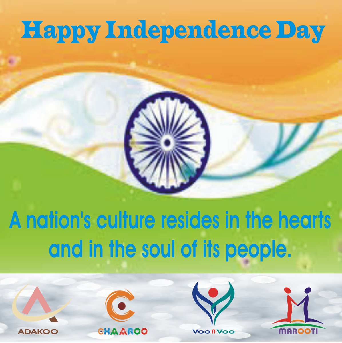 RajeshPMashru's tweet photo. Let’s honour the valiant heroes who made us proud and mighty nation. May the glory of this day be your inspiration for tomorrow!
On this #IndependenceDay #RajeshMashru #ChandaniRadhanpura and #Marooti #VooNVoo #Chaaroo #Adakoo wish everyone a #HappyIndependenceDay https://t.co/wZHthNyPaf