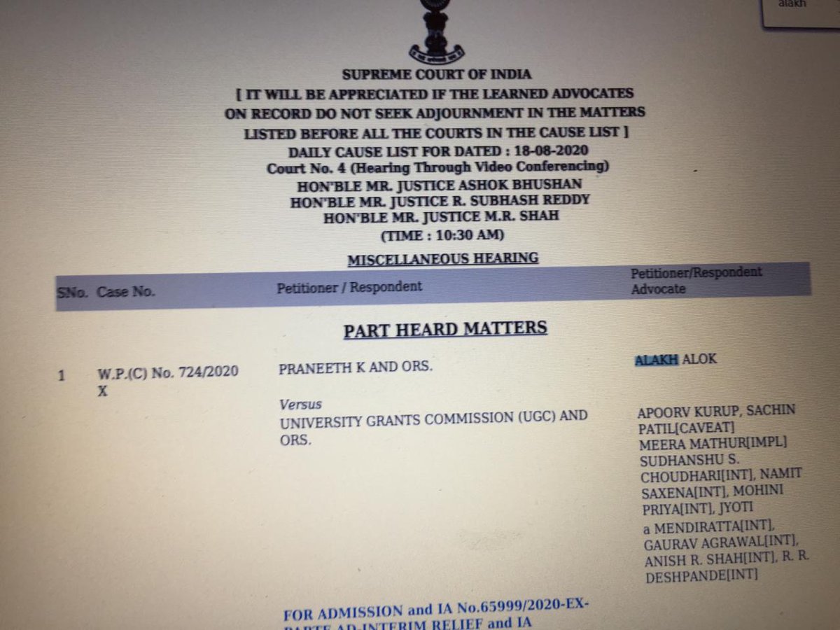 31Petitioners's tweet photo. Greetings to all Final Year Students on the 74th Independence Day of India. 

We are happy that our matter has been listed for hearing as item No.1 on Tuesday, i.e., 18th August 2020. 

#IndependenceDay #IndependenceFromExamsInCovid https://t.co/o8WmXqSZsy