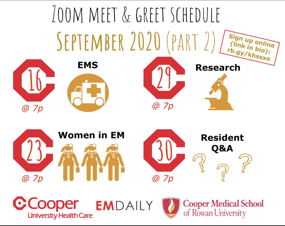 #HeyMedStu-Join this Thurs 8/20 <a href="/6p/">وَقَار</a> for our Zoom Residency Program Leadership Q&amp;A! Sign up at link in bio for this &amp;/or upcoming sessions. Can’t wait to meet you &amp; show you what and who make our #cooperfam so special! #emresidency #EM #match2021 #MedStudentTwitter #medtwitter