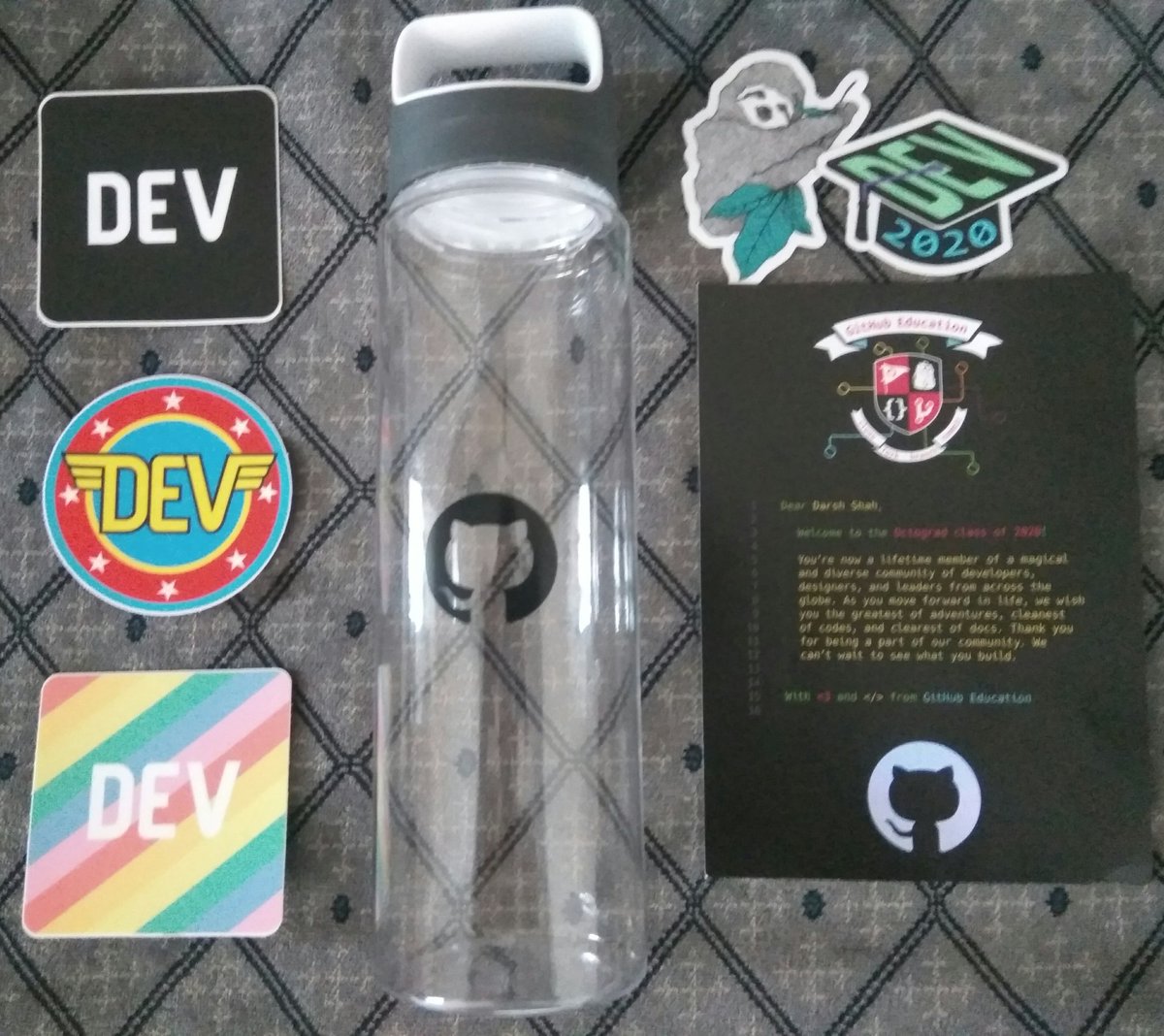 iamdarshshah's tweet photo. Thanks @GitHubEducation for sending these awesome swags🔥

Cheers to Octograd class of 2020🍻

@GitHubEducation
Thanks for making our graduation a memorable experience, that we all will cherish life long! ✨🙌

#github #GitHubEducation #Octograd2020 https://t.co/FVyAOak7jc