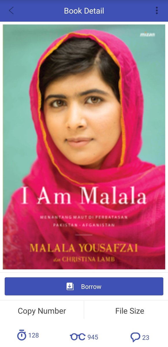 1. I am Malala: Menantang Maut Di Perbatasan Pakistan-Afganistan terbitan Mizan.Buku yang mengawali pencarian wishlist book lainnya di iPusnas.Buku ini stoknya banyak sekali di iPusnas. Jadi, nggak perlu ngantri, lama nungguin kayak war tiket konser. http://webadmin.ipusnas.id/ipusnas/publications/books/74261