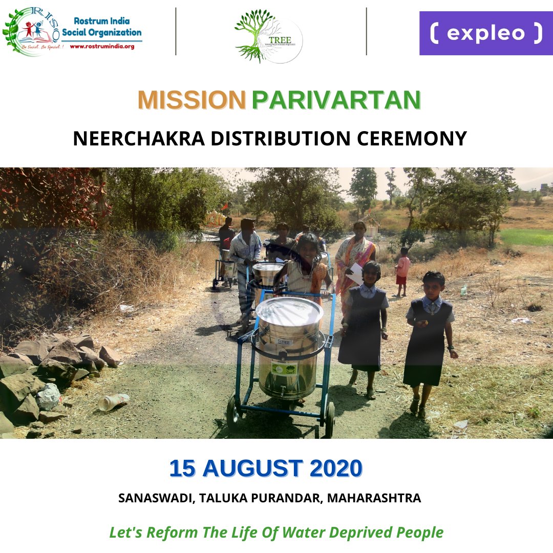 TreeInnovative's tweet photo. Wish You All Happy & Healthy Independence Day.
Let's Give Freedom To Water Deprived People.
Join Us on #IndependenceDay2020.
Mission Parivartan #NeerChakra Distribution Ceremony, In an association with @RostrumIndia & @ExpleoGroup https://t.co/VjiVBxXDzl