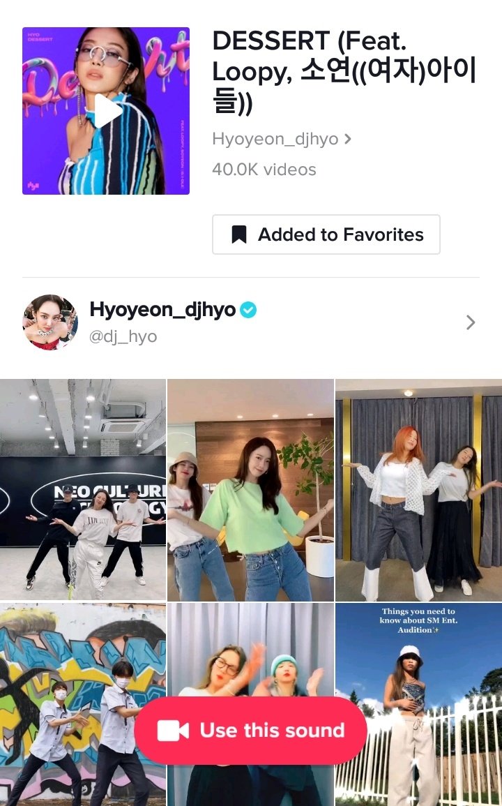 HYOYEON_Updates's tweet photo. [Hyoyeon TikTok] HYO 'DESSERT' (ft. Loopy &amp; (G)I-DLE Soyeon) 🎶 been using on 40K video 

👯598.1K
💗 5.0M Likes 
🔗 https://t.co/evuBohFGSS

#HYO #HYO_DESSERT #DJ_HYO https://t.co/BDB1aG7mn3