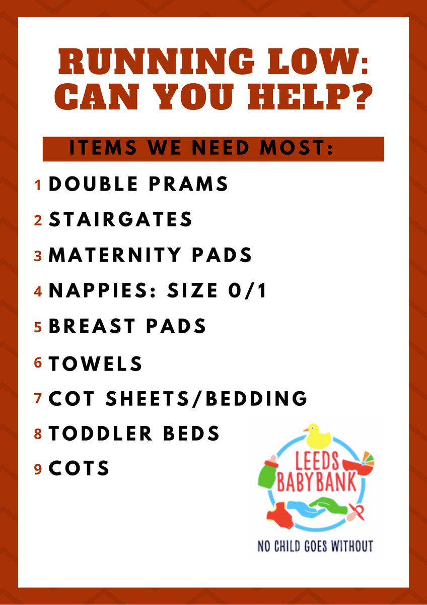 leedsbabybank's tweet photo. Having a clear out this weekend?
We are running low on these essential items! 
Thank you Leeds! https://t.co/bNo3u7hlS5