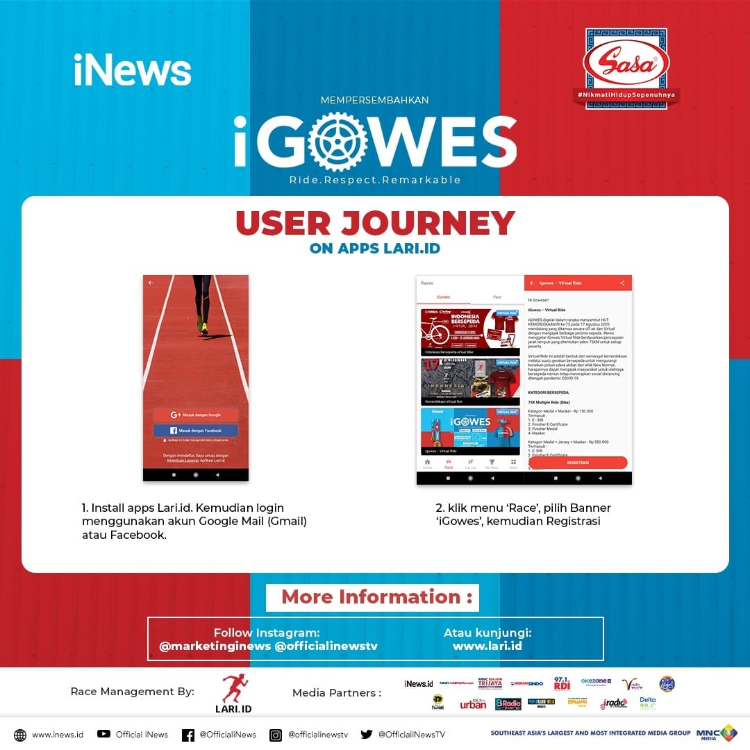SeputariNews's tweet photo. Menyambut “HUT KEMERDEKAAN RI” ke-75, iNews mengajak pecinta sepeda untuk mengikuti event iGowes Virtual Ride, multiple ride 75K. #nikmatihidupsepenuhnya
Info lebih lanjut kunjungi https://t.co/UbHUd4fN6q
@sasa_melezatkan
#igowesxsasa #igowes2020 #igowes75k #lariid #inews https://t.co/rkJuTlCU3G