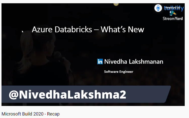 talklify's tweet image. The next session in @Microsoft Build 2020 - Recap was started by @NivedhaLakshma2 sharing some interesting updates about @AzureDatabricks.
Youtube Link =&amp;gt; youtube.com/watch?v=jvfcp9…
#Microsoft #MSBuild #MSBuild2020 #Talklify