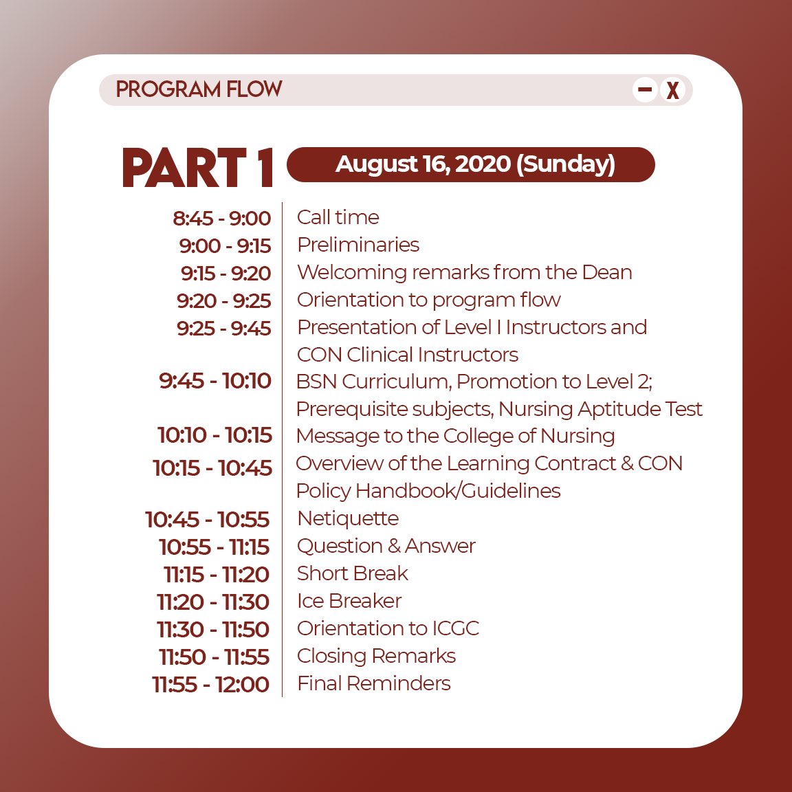 ADZUNAO's tweet photo. Are you excited, Angels?✨
 
LOOK | The program flow for the LEVEL I GENERAL ASSEMBLY of the Nursing Academic Organization.
 
This will be a whole day event. Please be guided accordingly. 
 
See you there, Angels!👼

#GeneralAssembly2020
#BreakingThroughNAO
#NAO2020 https://t.co/vEImBP0aLL