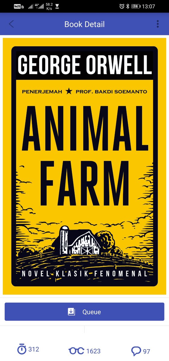 6. Animal Farm - George OrwellDan dia ada juga di  @ipusnas_id. Sayang, yang minat pasti banyak. Jadi, berebutan. Selamat mencoba peruntungan!Btw,  @ipusnas_id input nama Orwell dengan typo, jadinya Qrwell.