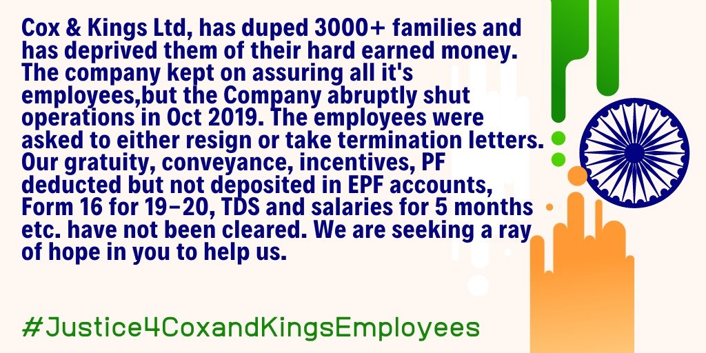 justice4CNKEEA's tweet photo. #Justice4CoxandKingsEmployees 

HAPPY INDEPENDENCE DAY 

@justice4CNKEEA 

@NIA_India @dir_ed @PMOIndia @CMOMaharashtra @HRDMinistry @tourismgoi https://t.co/YBpfcblIYh