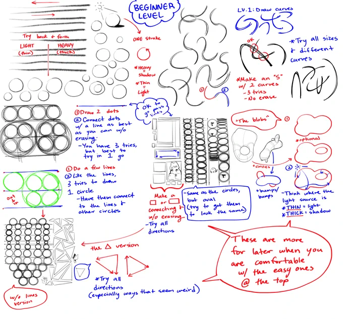 My friend is learning how to draw, so I hope my old class exercises will help www
I'm not good at explaining, but these are some of the drawing exercises I used to do for my illustration class with some extra notes I just wrote down a while ago. 