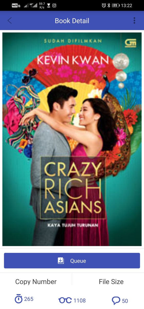 11. Series Crazy Rich Asian - Kevin KwanPun ada di iPusnas. Cuma buku pertamanya itu ngantri ya. Sisanya sih aman-aman aja.Crazy Rich Asians:  http://webadmin.ipusnas.id/ipusnas/publications/books/117796Rich People Problems: http://webadmin.ipusnas.id/ipusnas/publications/books/92884China Rich Girlfriend: http://webadmin.ipusnas.id/ipusnas/publications/books/117781