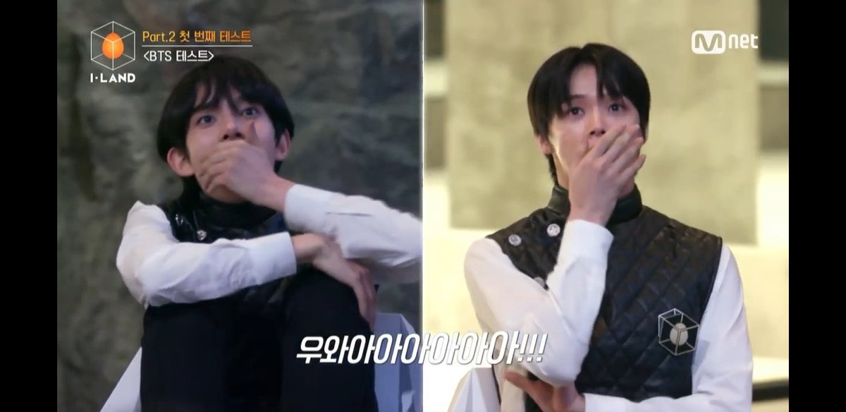 Their reaction when they saw BTS... onthescreen... anywayss  #OT12OrNothing  #OT12_ILAND_DEBUT