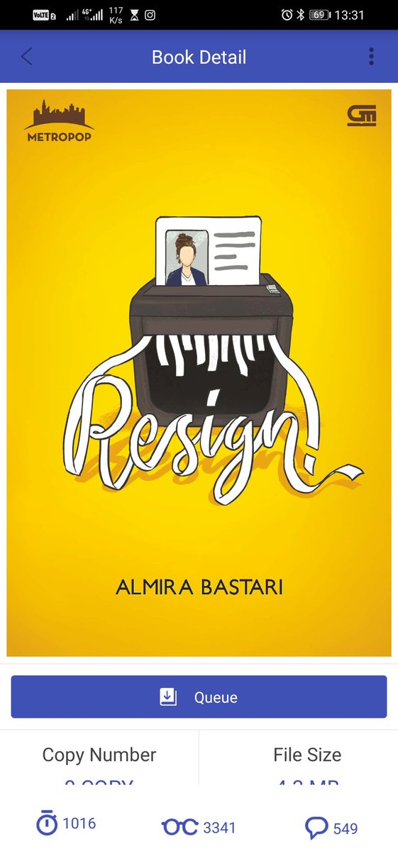 14. Resign - Almira BastariAdaptasi wattpad yang banyak orang bilang menyenangkan. Cuma ya... ngantri juga pas mau bacanya. http://webadmin.ipusnas.id/ipusnas/publications/books/92899