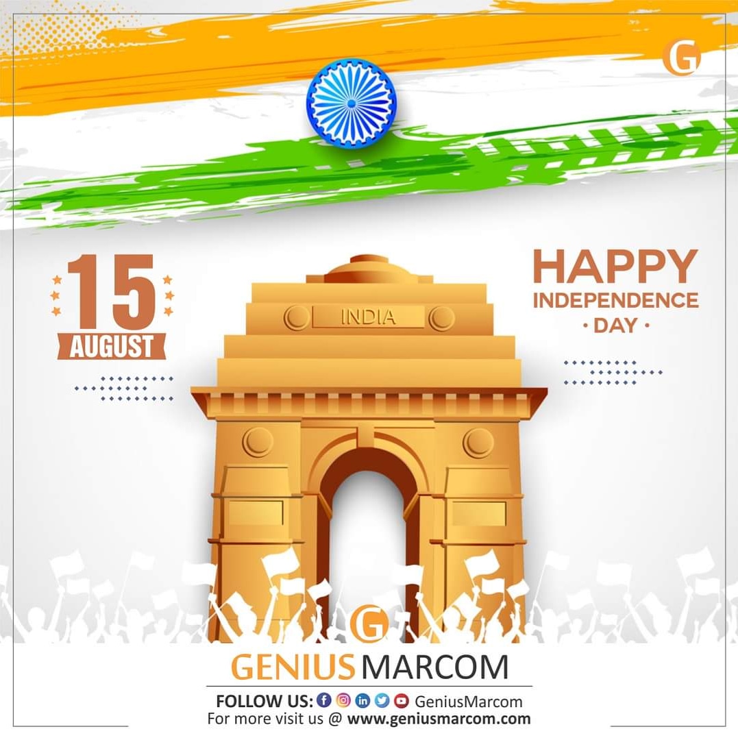 GeniusMarcomm's tweet photo. Today is a day to feel proud about being a part of this great nation. May this spirit of freedom leads us all to success and glory in life. 

#IndependenceDayIndia #15August2020 #HappyIndependenceDay 
#VandeMataram #IndependenceDayIndia2020 https://t.co/9Qe2YNLmDr