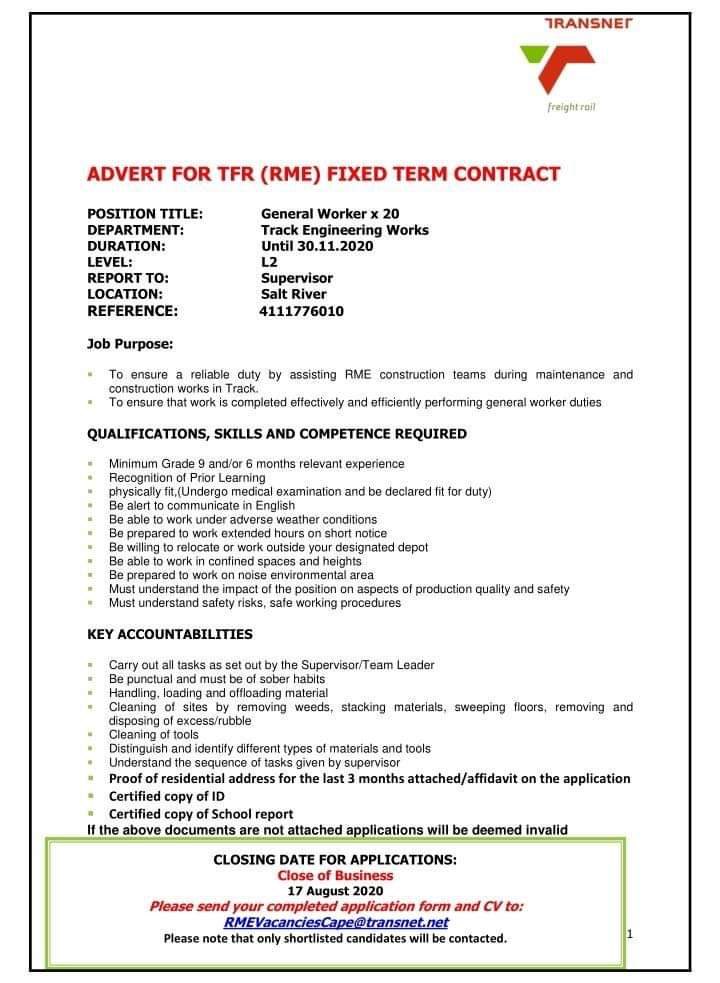 Collen Kagiso Mogwera On Twitter 20 General Workers Needed Check The Picture Attached For Details All The Best Https T Co Ko918693jf Twitter