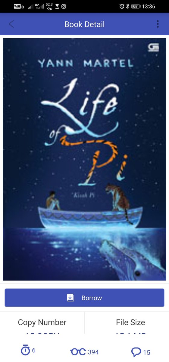 15. Life of Pi - Yann MartelTidak menyangka buku bagus ini punya stok begitu banyak sampai 15 copy. Kabar baik! Silakan dibaca! http://webadmin.ipusnas.id/ipusnas/publications/books/82340