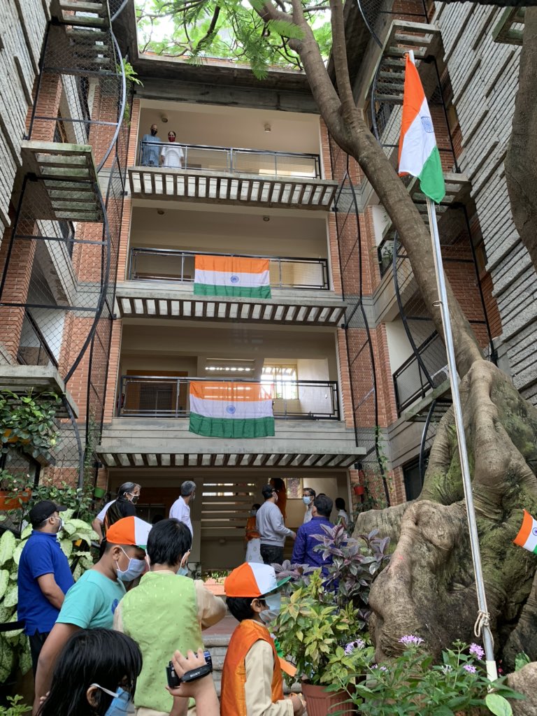 Grallivanting's tweet photo. Celebrated Independence Day at the new apartment complex today with a flag raising ceremony. Met most of the neighbors for the first time in months. Happy Independence Day to all Indians! 🇮🇳 
#IndependenceDayIndia2020 https://t.co/2aXyNy1xXp