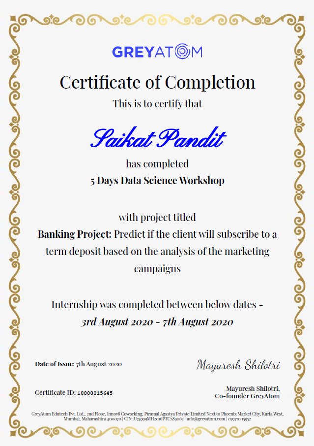 PanditSaikat's tweet photo. Successfully completed GreyAtom's 5-Day Data Science Workshop. #GreyAtom
#datascience #machinelearning #artificialintelligence https://t.co/NJsNpRFnc0