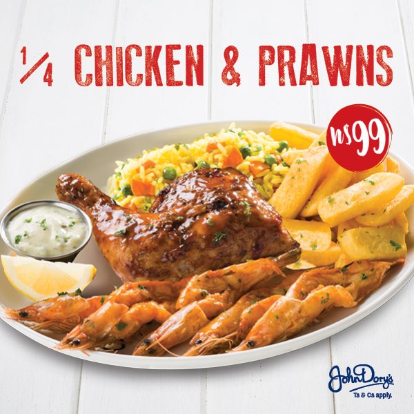 OIHOLEYANDJIVA's tweet photo. ๐ข You can still have your favourite #JohnDorysWindhoek meals. NEW Call & Collect offers now available at N$99 each! ๐คฉ
โซ๏ธ2 Petite Hake & 6 JD's Prawns.
โซ๏ธ10 JD's Prawns.
โซ๏ธQuarter Chicken & 6 JD's Prawns.
Call & Collect Only. Ts&Cs Apply. ๐ #EveryoneLovesJDs https://t.co/NzluNa2rUO