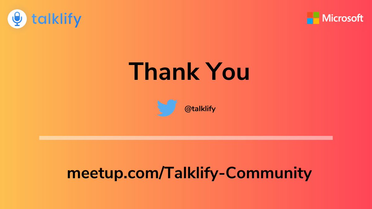 talklify's tweet image. That&apos;s a wrap! Thanks to @contactsathish, @jayakumrB, @NivedhaLakshma2, @mcavickymas, @vishipayyallore for making this happen.
Join our meetup group to get instant updates on our future events.
Meetup link =&amp;gt; meetup.com/Talklify-Commu…
#Microsoft #MSBuild #MSBuild2020 #Talklify