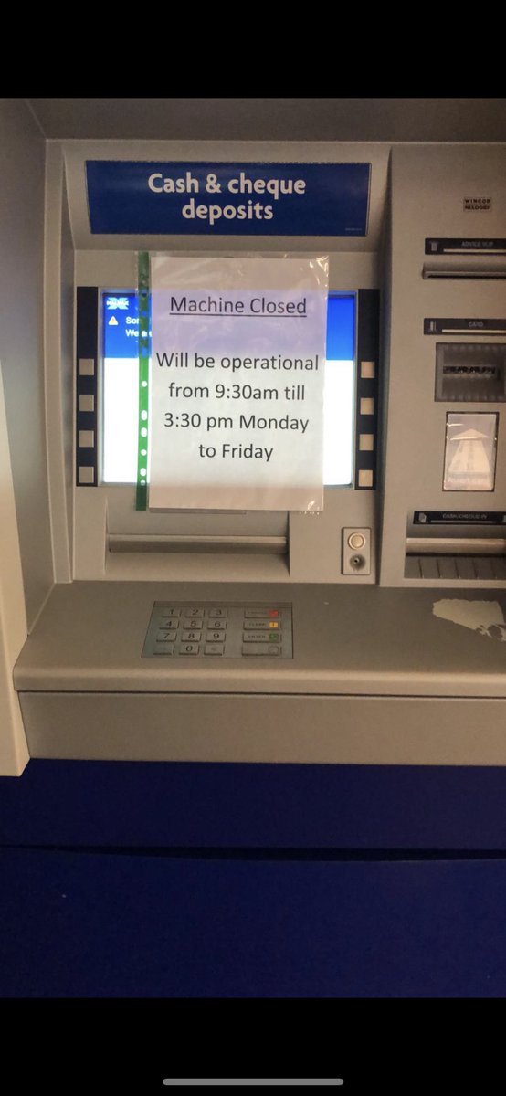 Bexmillward84's tweet photo. @HalifaxBank I understand you opening reduced hours to keep staff safe but what’s the point in shutting the machines off!!  How am I supposed to pay money in when I work mon to fri 9-4? I will now be overdrawn and get charged as I have no way of depositing any cash?! 😡 https://t.co/udnOdLCIvk