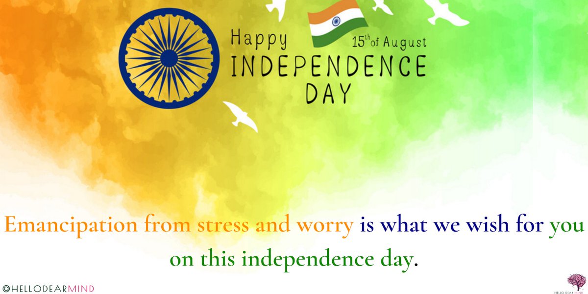 hellodearmind's tweet photo. Wish you freedom from the shackles of the mind. Happy Independence Day 🇮🇳
#hellodearmind #stressfreenation #independenceday #independencedayindia #happyindependencedayindia #stressfree #instadaily #India #india #freedom #shacklefree #free https://t.co/jUMqDIeYRC