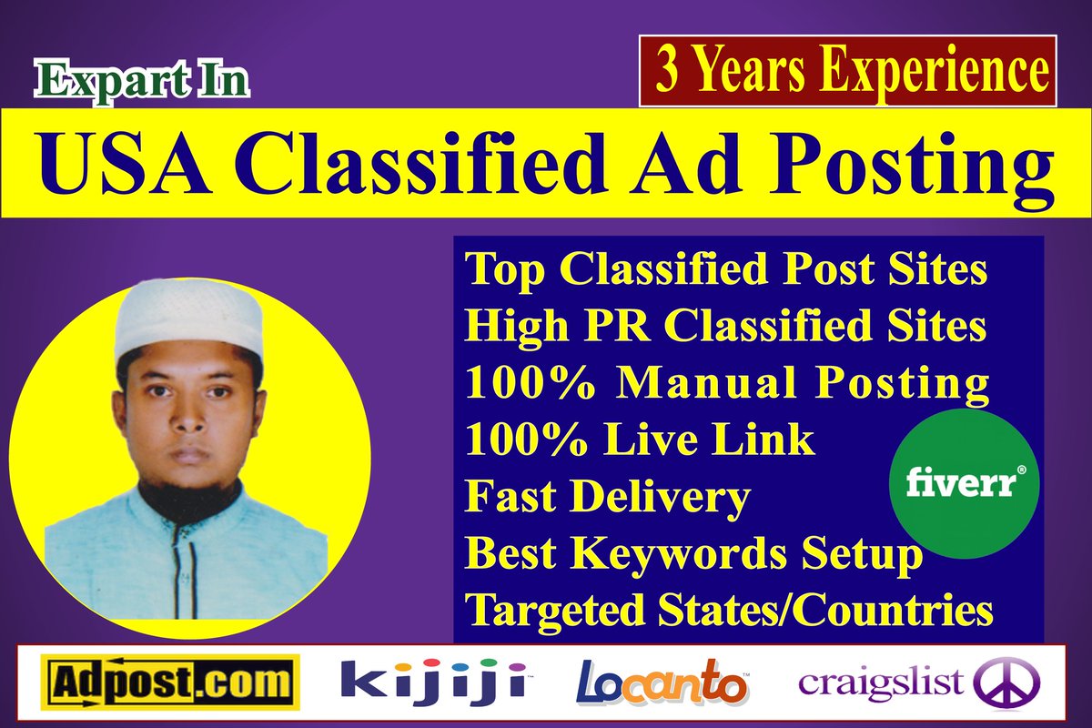 TanimSharif90's tweet photo. I am Expert For USA Classified Ad Posting Sits
#Fiverr, #FiverrGig, #classifiedposting https://t.co/CzhZc0rqsc