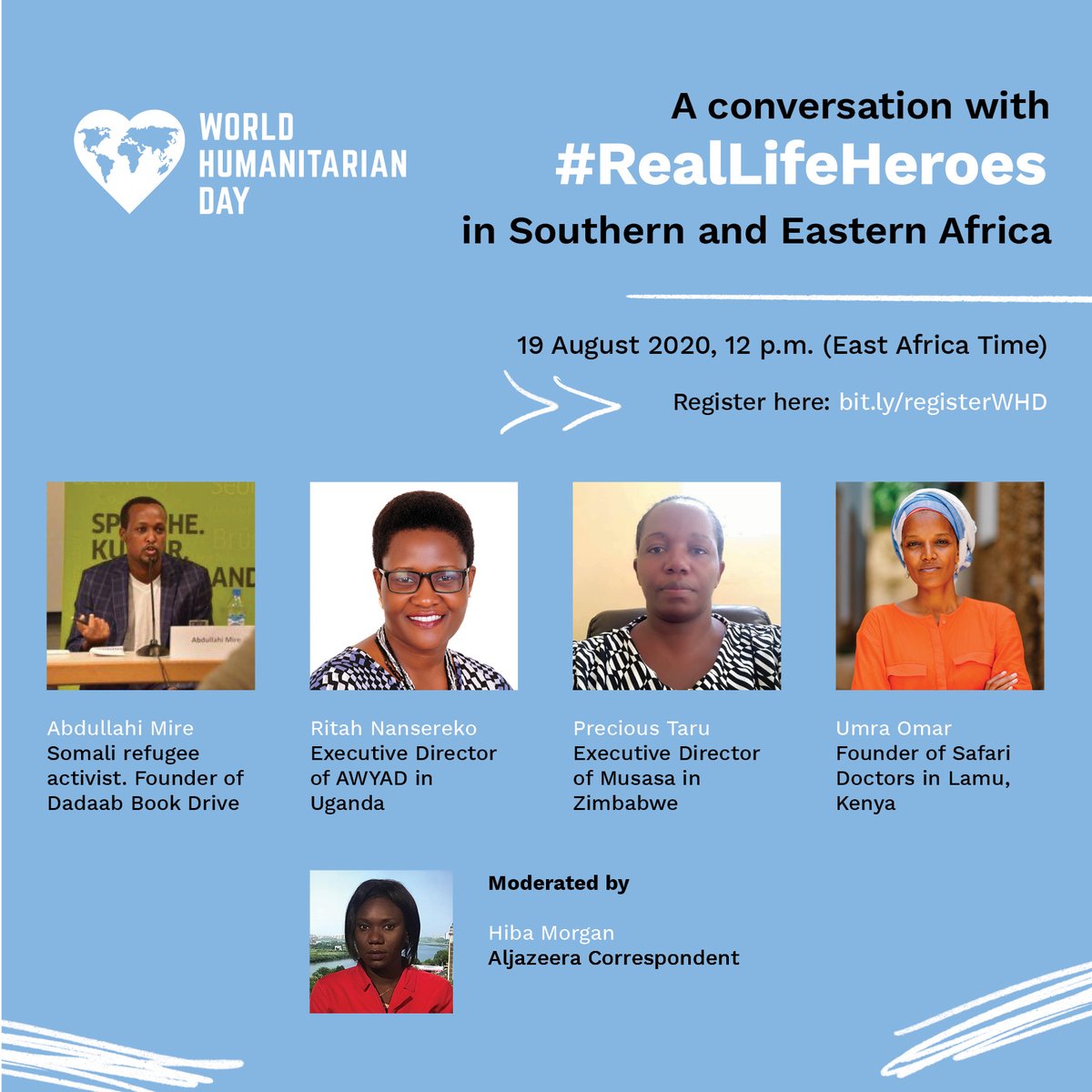This #WorldHumanitarianDay, 19 August, join us for a conversation with #RealLifeHeroes from Eastern &amp; Southern Africa. We have an amazing panel lined-up of inspiring humanitarians and an incredible moderator. Don't miss it!

Register here: bit.ly/registerWHD