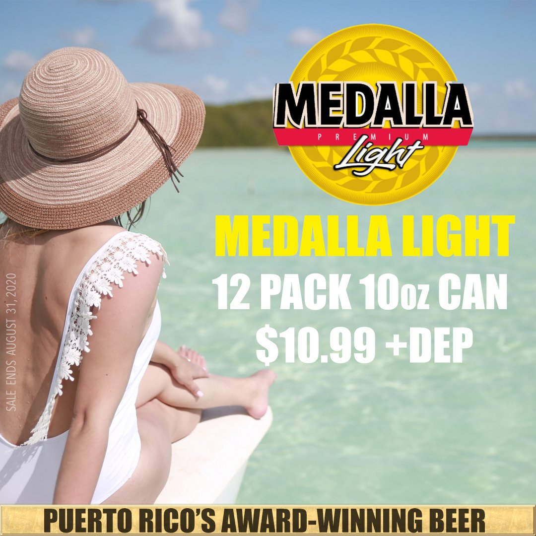 What do you call Puerto Rico's award-winning beer? #Medallalight. Get yours at #YankeeSpirits today. On sale through August 31.