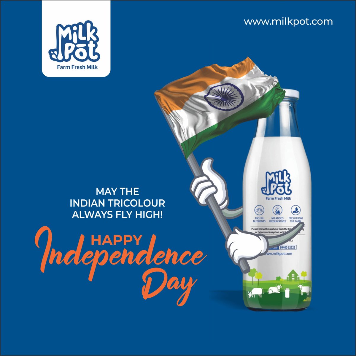 The tribute will always be less for our freedom fighters but the salute to all will never be less. Milkpot salutes the entire nation, Happy Independence day! 

 #milkpot #farmfreshmilk #freshmilk #imagination #butterfly #puremilk #cowmilk #buffalomilk #chennai #Independenceday