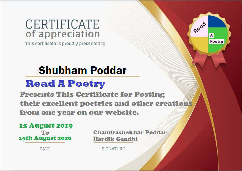 ReadAPoetry's tweet photo. Thank you For Staying With us Shubham Poddar
Message your Email ID and Get Certificate on Mail.
Post on Read A Poetry Hindi : 98
Hits : 900232+
#readapoetry #Hindi https://t.co/qe5b1Yvikw