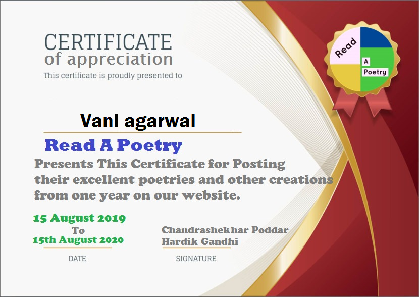 ReadAPoetry's tweet photo. Thank you For Staying With us Vani Agarwal
Message your Email ID and Get Certificate on Mail.
Post on Read A Poetry Hindi : 23
Hits : 11500+
#readapoetry #Hindi https://t.co/sAKDMkh9Zg