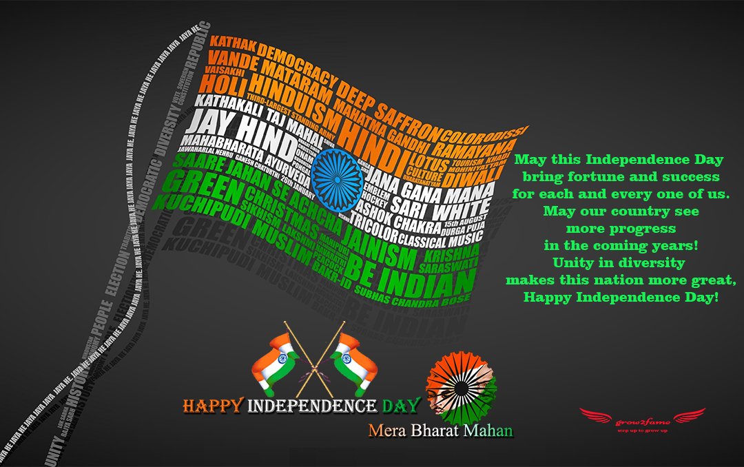 grow2fame's tweet photo. May this Independence Day bring fortune and success for each and every one of us. May our country see more progress in the coming years! Unity in diversity makes this nation more great, Happy Independence Day! https://t.co/ti2mY93u98