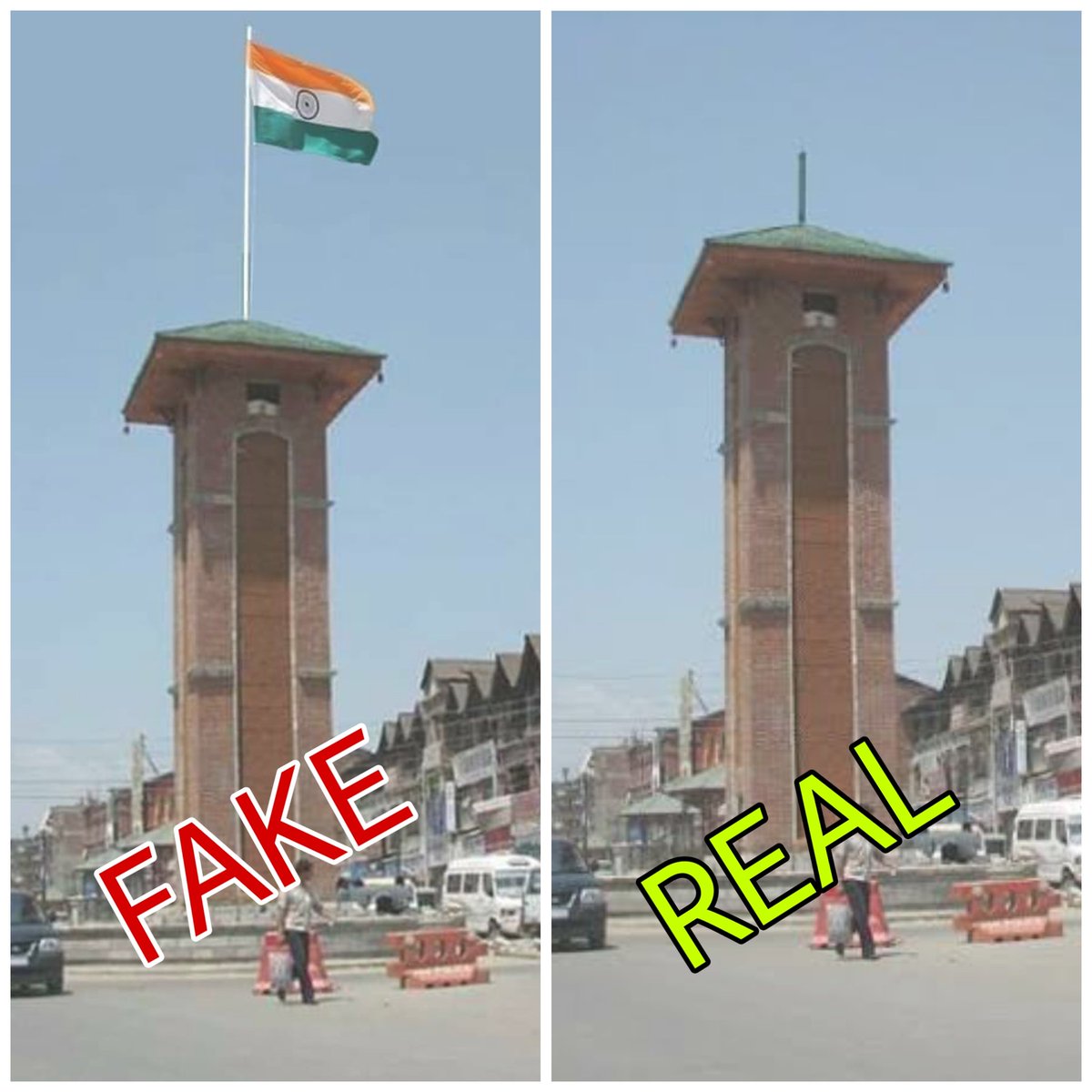 factkashmir's tweet photo. Indian Flag at Lal Chowk, Srinagar #Kashmir https://t.co/tk6DaNfmKv