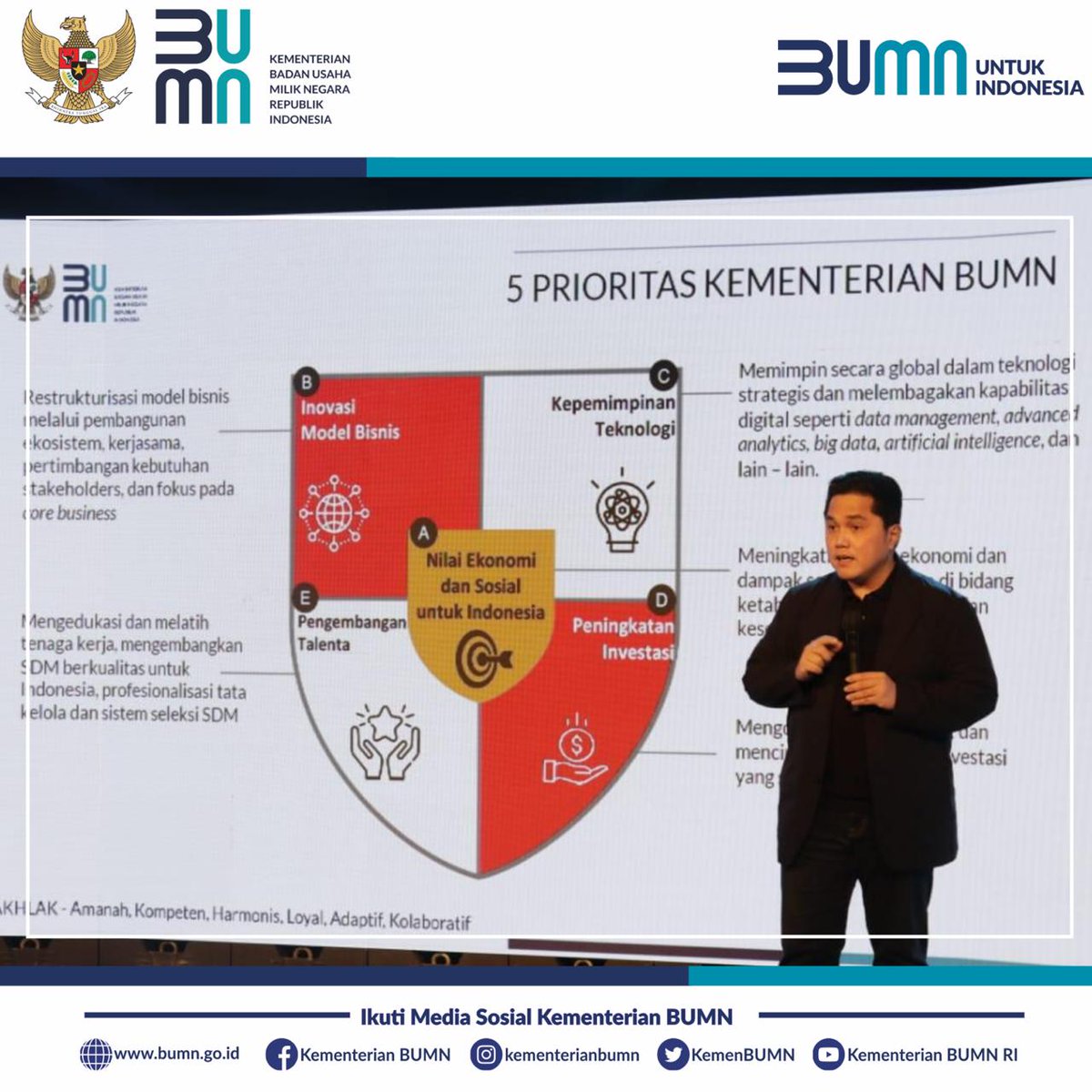 bumn_idn's tweet photo. Halo #SobatBUMN, hari ini, Menteri BUMN yang sekaligus menjabat sebagai ketua Pelaksana Komite Penanganan Covid-19 dan Pemulihan Ekonomi Nasional (KPCPEN) Erick Thohir menjadi salah satu pembicara dalam acara Millenial Fest 2020. https://t.co/HYQ4AaFTML