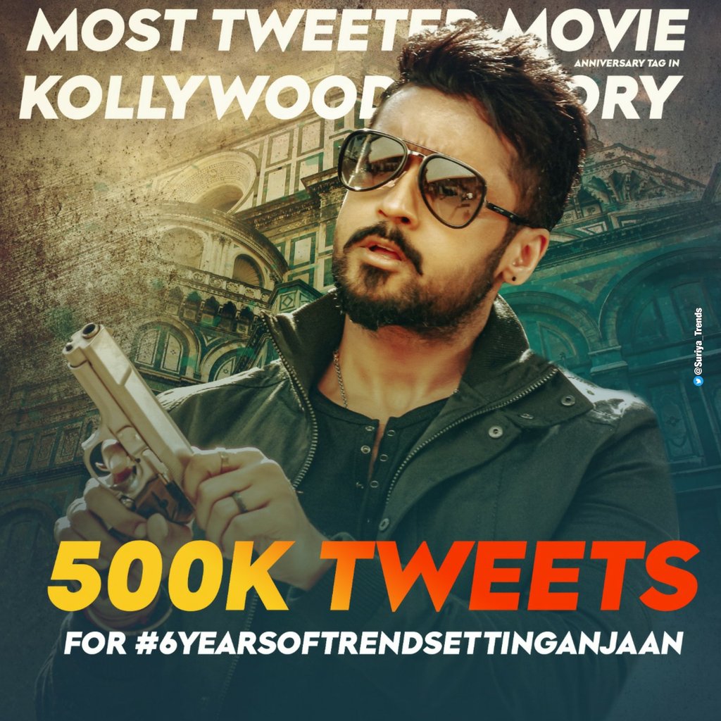 RasmeenMass's tweet photo. RECORD ALERT... 🔥

Our Tag #6YearsOfTrendsettingANJAAN Hits 500K+ Tweets &amp; Becomes The " MOST TWEETED MOVIE ANNIVERSARY TAG " In Kollywood History 😎

@Suriya_offl #SooraraiPottru
#SuriyaismTrendOnSep5th6pm https://t.co/gVgVV3eRBC