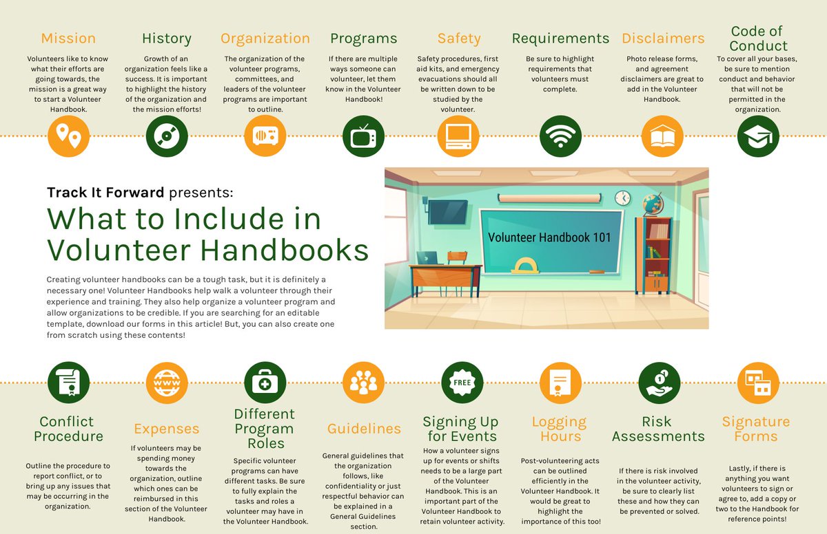 Writing or rewriting a volunteer handbook can seem like a huge pain, but a volunteer handbook can be a key asset in volunteer recruitment, training, and retention! See how by checking out our volunteer handbook guide!
trackitforward.com/content/all-be…

#volunteerhandbook