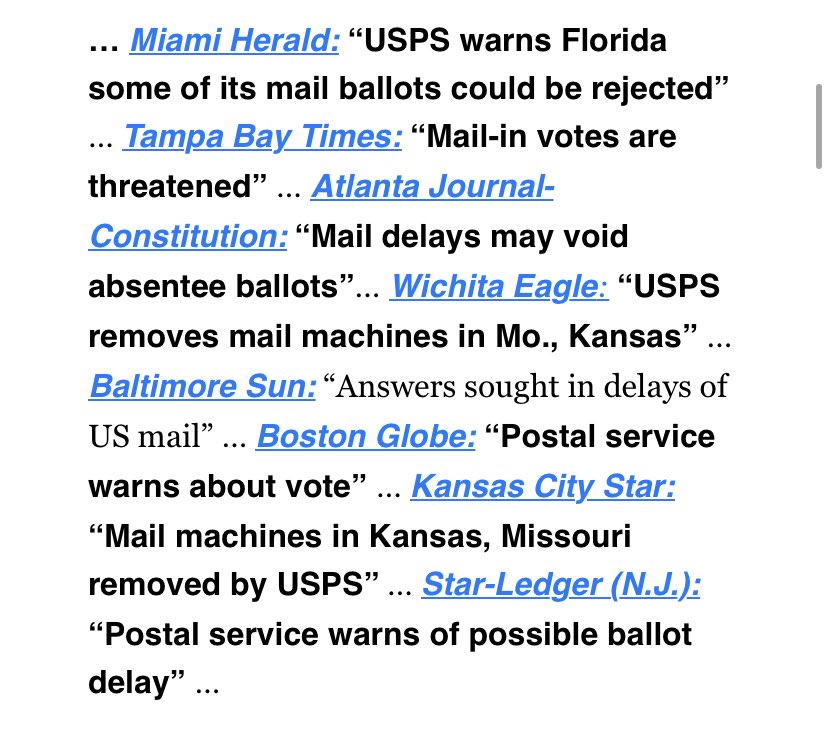 Playbook this morning. We rarely see the kind on penetration the USPS story is getting. These are all front page headlines from across the country.